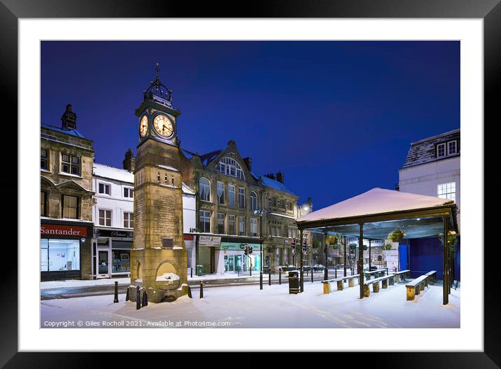 Jubilee Clock snow Otley West Yorkshire Framed Mounted Print by Giles Rocholl