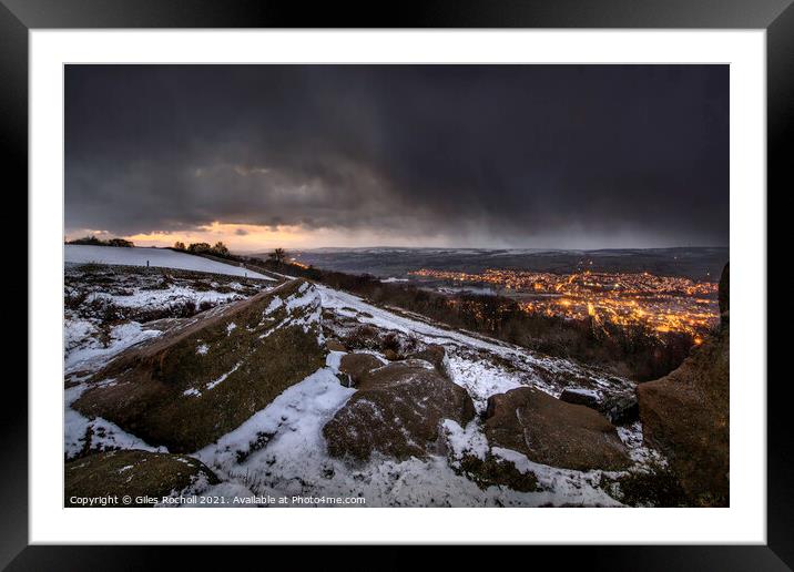 Snow night Otley Chevin Yorkshire Framed Mounted Print by Giles Rocholl