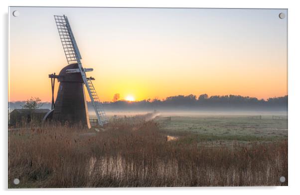 An old working windmill on Norfolk Broads Acrylic by Robbie Spencer