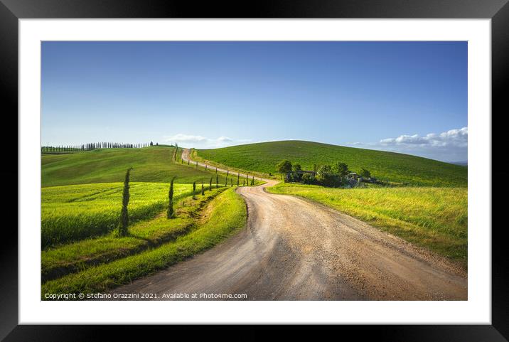 Route of the via Francigena. Winding Road Framed Mounted Print by Stefano Orazzini