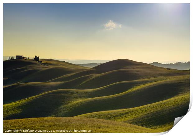 Rolling hills and farm in Crete Senesi. Tuscany Print by Stefano Orazzini