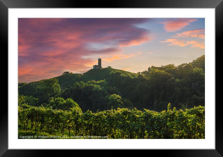 San Lorenzo church and Prosecco Hills vineyards Framed Mounted Print by Stefano Orazzini