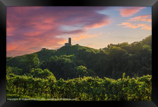 San Lorenzo church and Prosecco Hills vineyards Framed Print by Stefano Orazzini