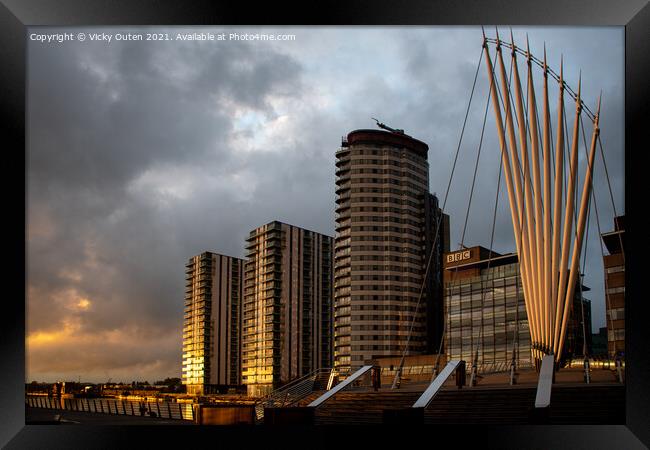 Sunset at Salford Quays, Manchester Framed Print by Vicky Outen