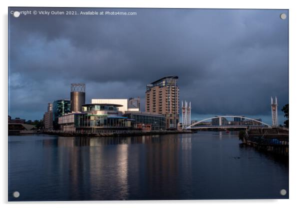 The Lowry theatre at sunset, Salford Quays Acrylic by Vicky Outen