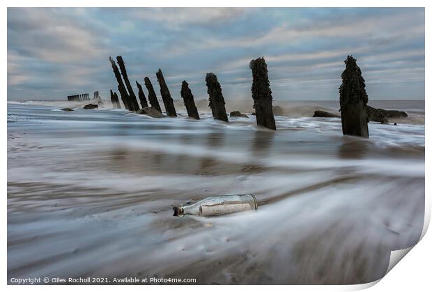 Message in a bottle Spurn Point Yorkshire Print by Giles Rocholl