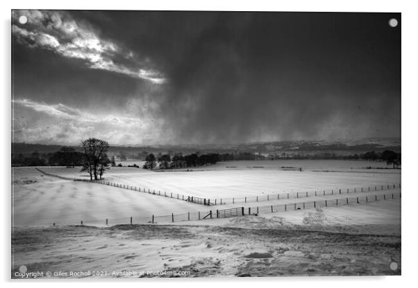 Snowy fields Yorkshire Acrylic by Giles Rocholl