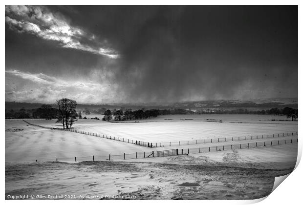 Snowy fields Yorkshire Print by Giles Rocholl