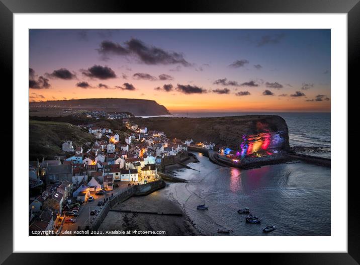 Staithes fishing village Yorkshire Framed Mounted Print by Giles Rocholl