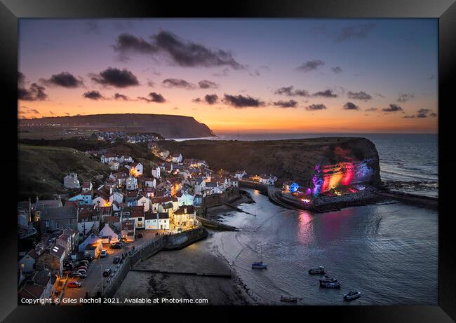 Staithes fishing village Yorkshire Framed Print by Giles Rocholl