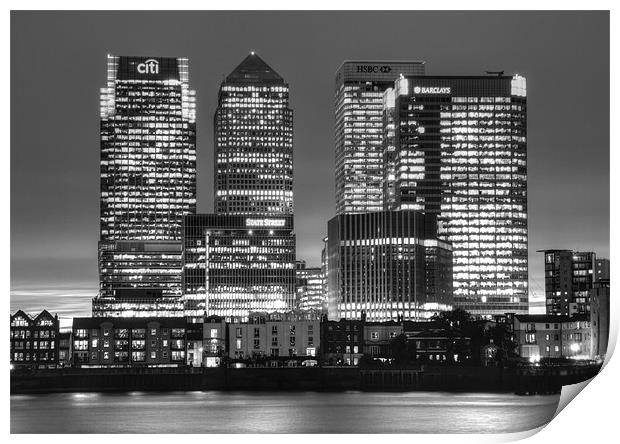 Docklands Canary Wharf sunset BW Print by David French