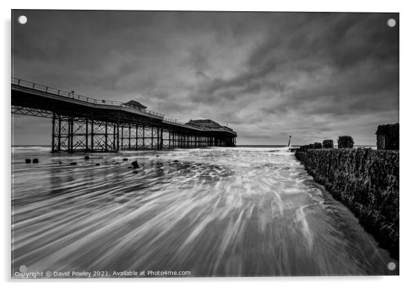 Cromer Pier Under Cloudy Sky Monochrome Acrylic by David Powley