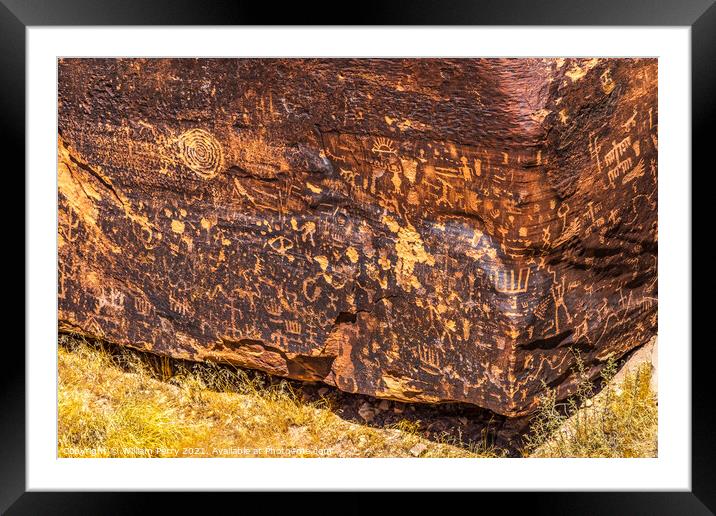 Indian Petroglyphs Newspaper Rock Petrified Forest National Park Framed Mounted Print by William Perry