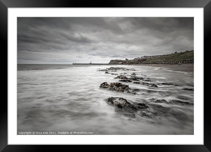Stormy clouds over Whitby Beach Framed Mounted Print by Inca Kala