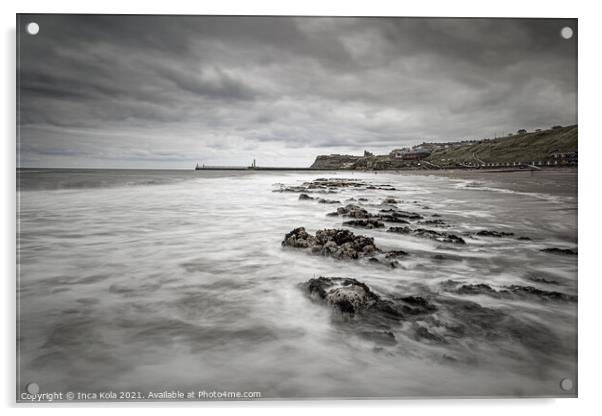 Stormy clouds over Whitby Beach Acrylic by Inca Kala