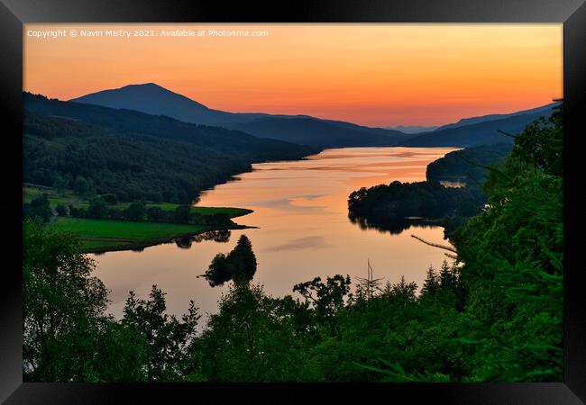 Sunset at the Queen's View, Loch Tummel Framed Print by Navin Mistry