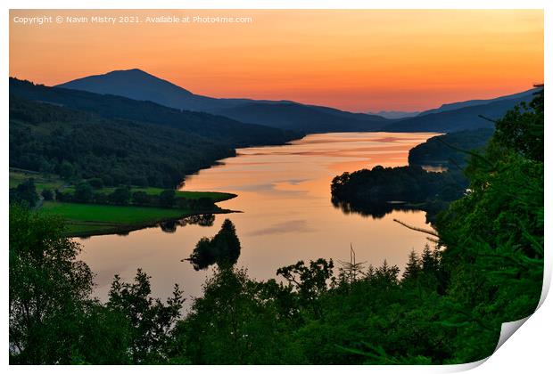 Sunset at the Queen's View, Loch Tummel Print by Navin Mistry