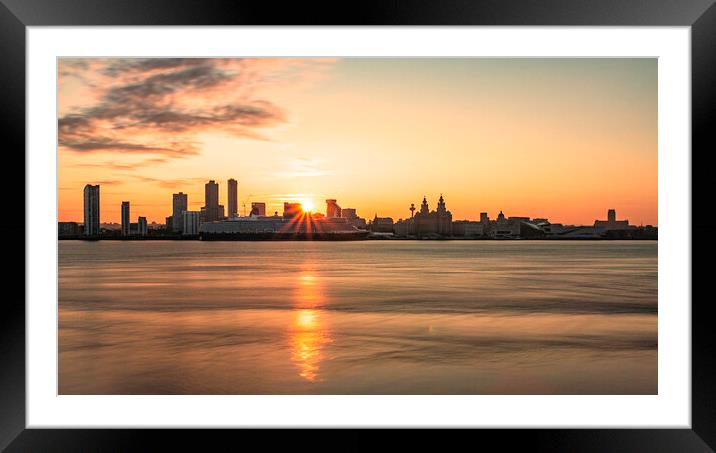 A sunrise over the river mersey with the Liverpool skyline. Framed Mounted Print by Kevin Elias