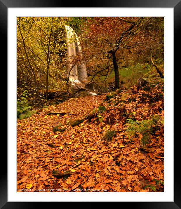 Melincourt waterfall in autumn, nr Ystradfellte, Neath valley, Wales Framed Mounted Print by Geraint Tellem ARPS