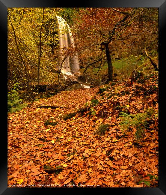 Melincourt waterfall in autumn, nr Ystradfellte, Neath valley, Wales Framed Print by Geraint Tellem ARPS