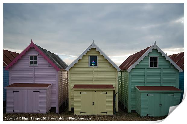 Beach Huts at Mersea Print by Nigel Bangert