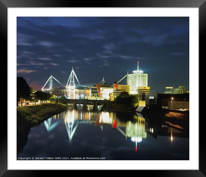 River Taff and Millennium Stadium at dusk, Cardiff, Wales Framed Mounted Print by Geraint Tellem ARPS
