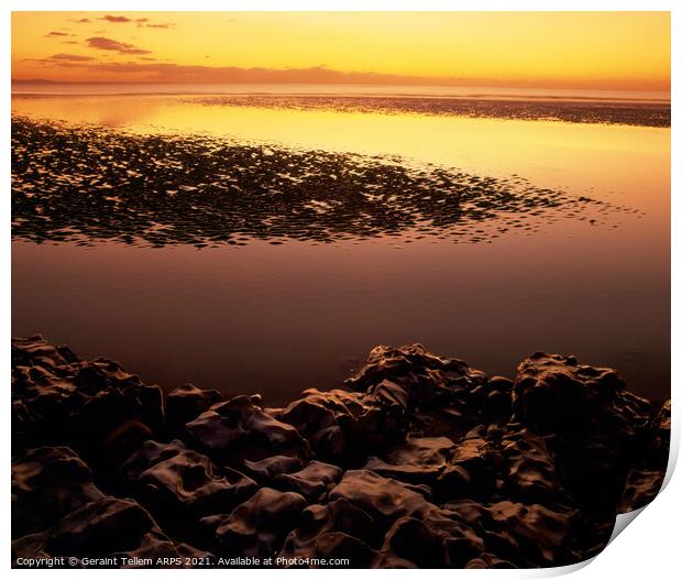 Low tide at sunset, Rest Bay, Porthcawl, South Wales Print by Geraint Tellem ARPS