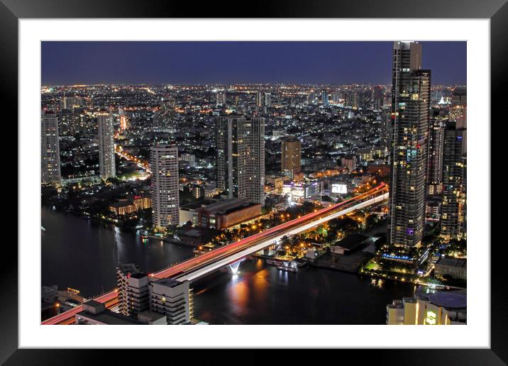 Bangkok Metropolis Thailand Asia, view to the cityscape in the Night Framed Mounted Print by Wilfried Strang