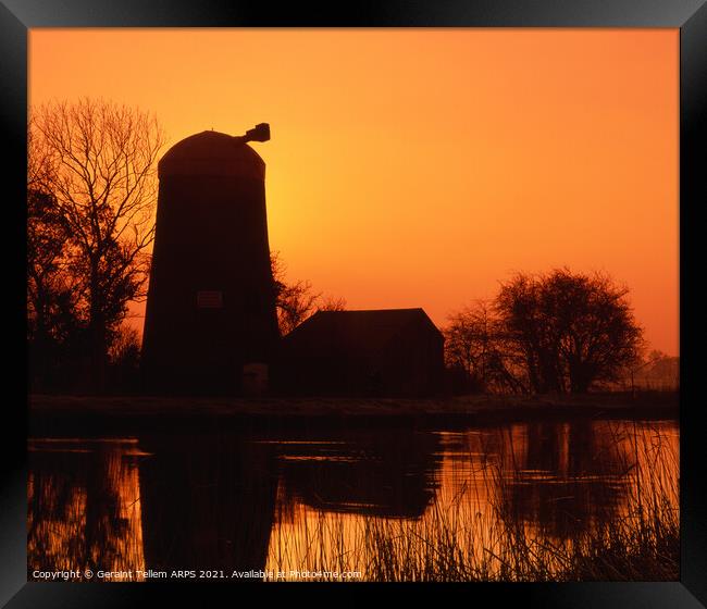 Disused windmill at sunrise, Norfolk Broads, England, UK Framed Print by Geraint Tellem ARPS