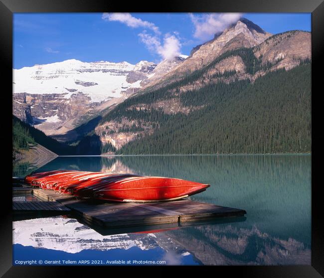 Canoes, Lake Louise, Rocky Mountains, Alberta, Canada Framed Print by Geraint Tellem ARPS