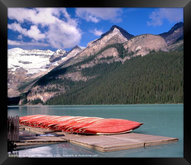 Canoes, Lake Louise, Rocky Mountains Alberta, Canada Framed Print by Geraint Tellem ARPS