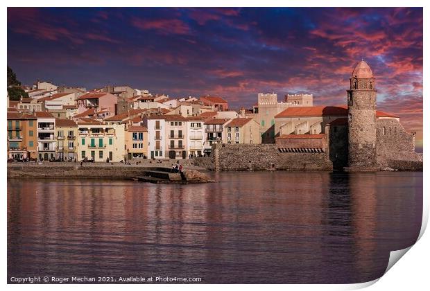 The Golden Hour in Collioure Print by Roger Mechan