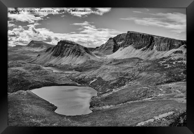 The Quiraing looking south monochrome Framed Print by Graham Moore