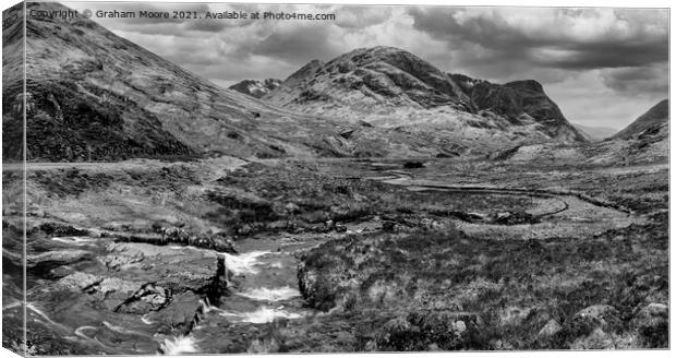 Glencoe panorama monochrome Canvas Print by Graham Moore