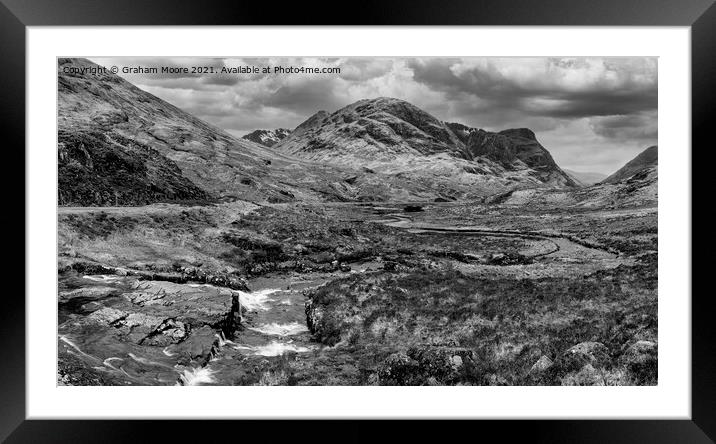Glencoe panorama monochrome Framed Mounted Print by Graham Moore