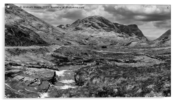 Glencoe panorama monochrome Acrylic by Graham Moore