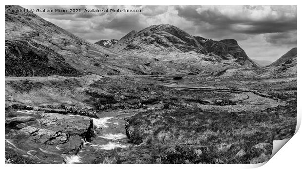Glencoe panorama monochrome Print by Graham Moore
