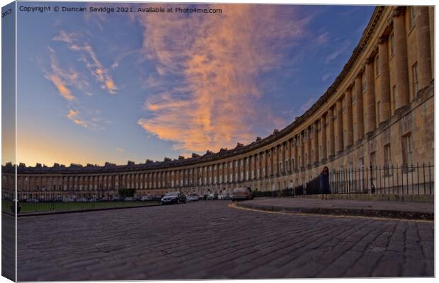 Low angle of Bath's Royal Crescent at sunset Canvas Print by Duncan Savidge