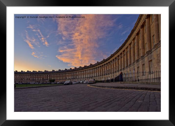 Low angle of Bath's Royal Crescent at sunset Framed Mounted Print by Duncan Savidge