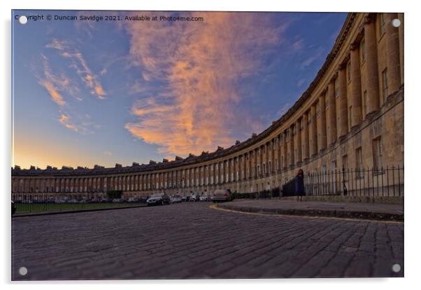 Low angle of Bath's Royal Crescent at sunset Acrylic by Duncan Savidge