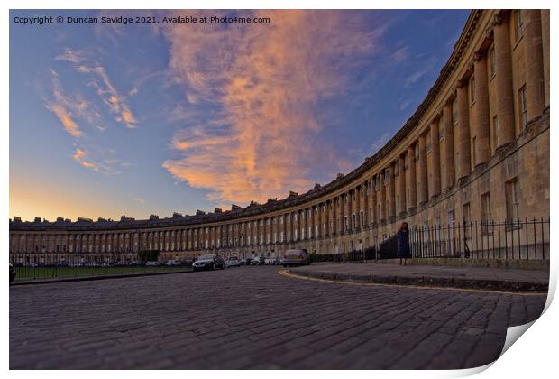 Low angle of Bath's Royal Crescent at sunset Print by Duncan Savidge