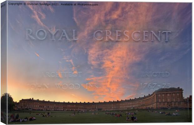 A blended sign of the Royal Crescent against the sun set Canvas Print by Duncan Savidge