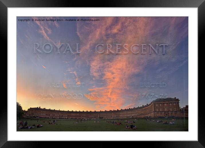 A blended sign of the Royal Crescent against the sun set Framed Mounted Print by Duncan Savidge