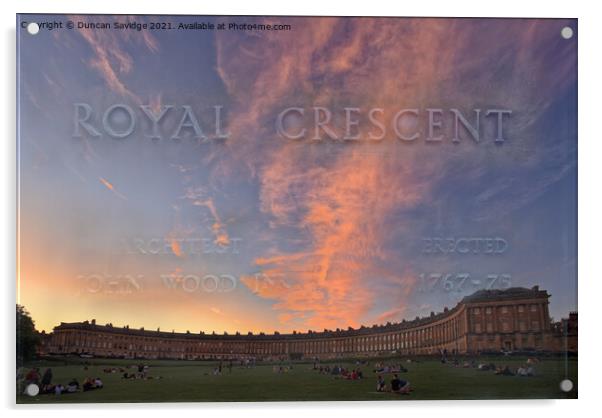 A blended sign of the Royal Crescent against the sun set Acrylic by Duncan Savidge