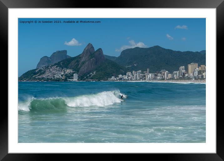 Surfing in Rio Framed Mounted Print by Jo Sowden