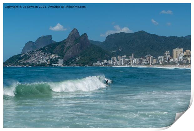 Surfing in Rio Print by Jo Sowden