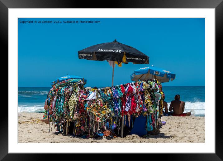 Beach Vendor, Ipanema beach, Brazil Framed Mounted Print by Jo Sowden