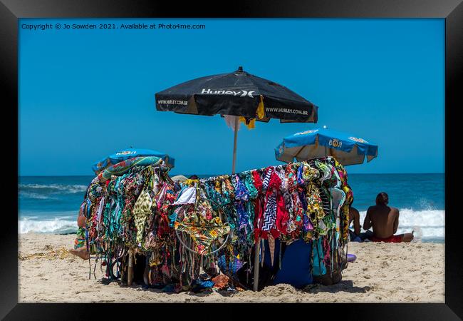 Beach Vendor, Ipanema beach, Brazil Framed Print by Jo Sowden