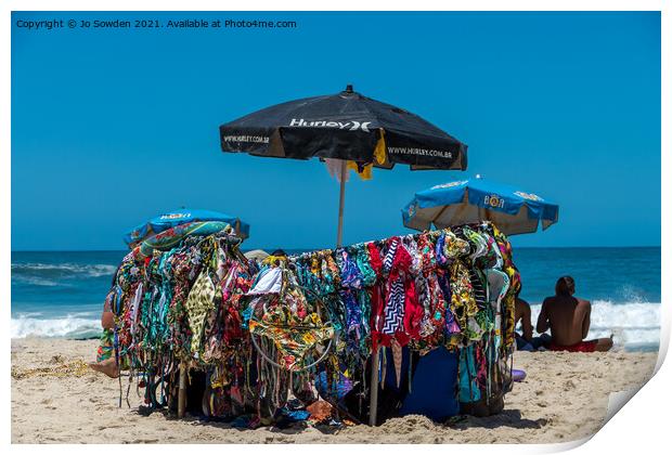 Beach Vendor, Ipanema beach, Brazil Print by Jo Sowden