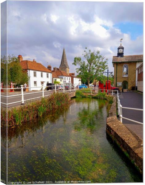 Stockbridge and The River Test  Canvas Print by Les Schofield